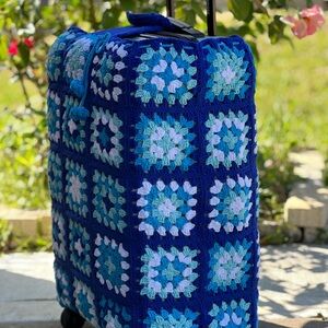Crochet Blue and White Luggage Cover